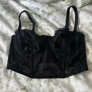 Gilligan & O'Malley Black Lace Longline Bustier Bra